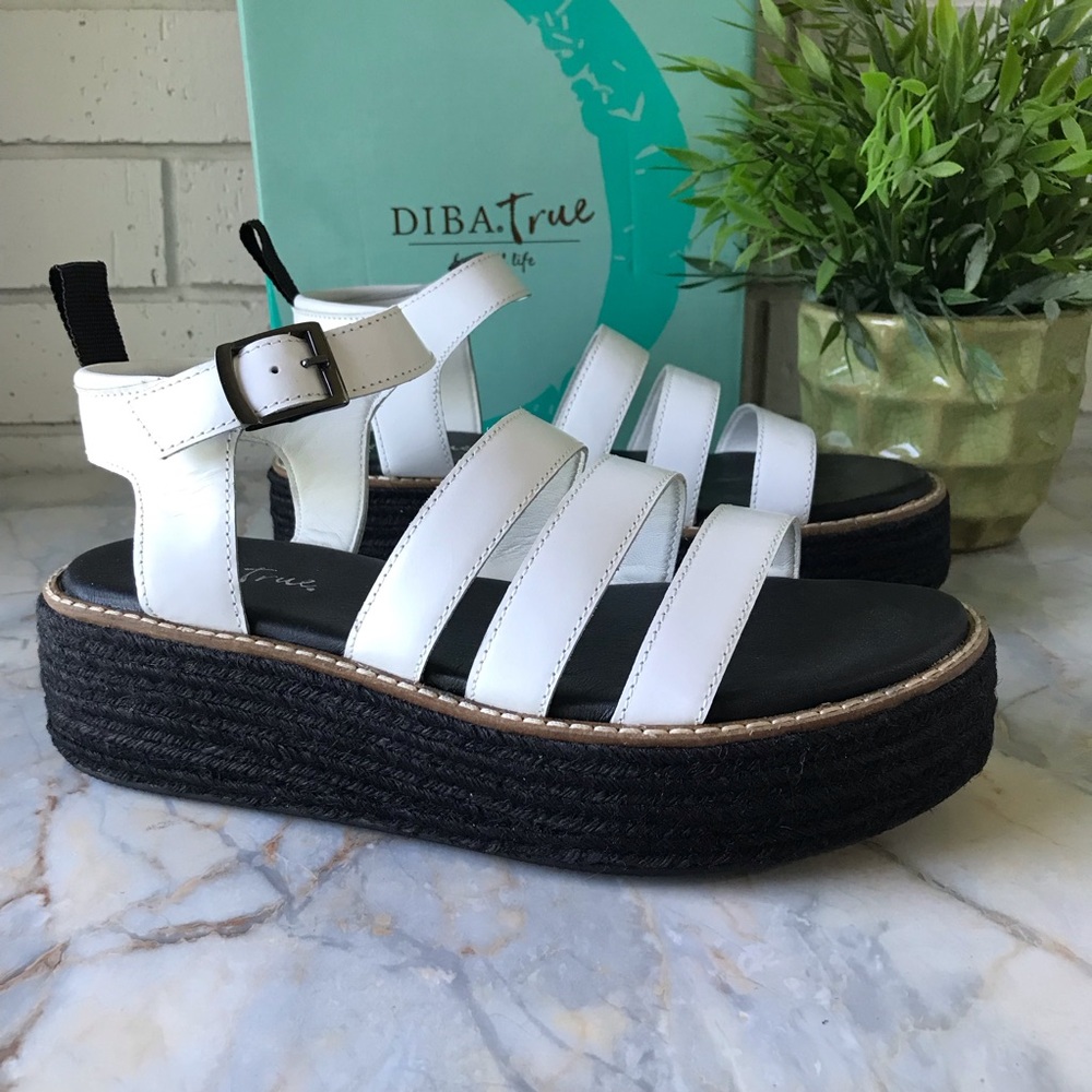 White Leather Platform Sandals Decide So Diba True Size 9.5 New